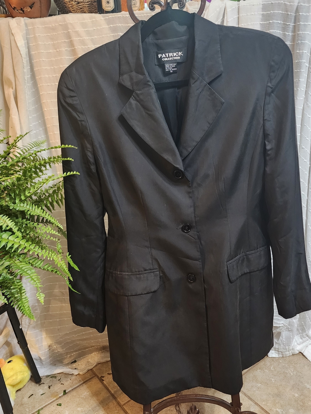 Patrick Collection Silk Women's Longline Black Single-Breasted Blazer